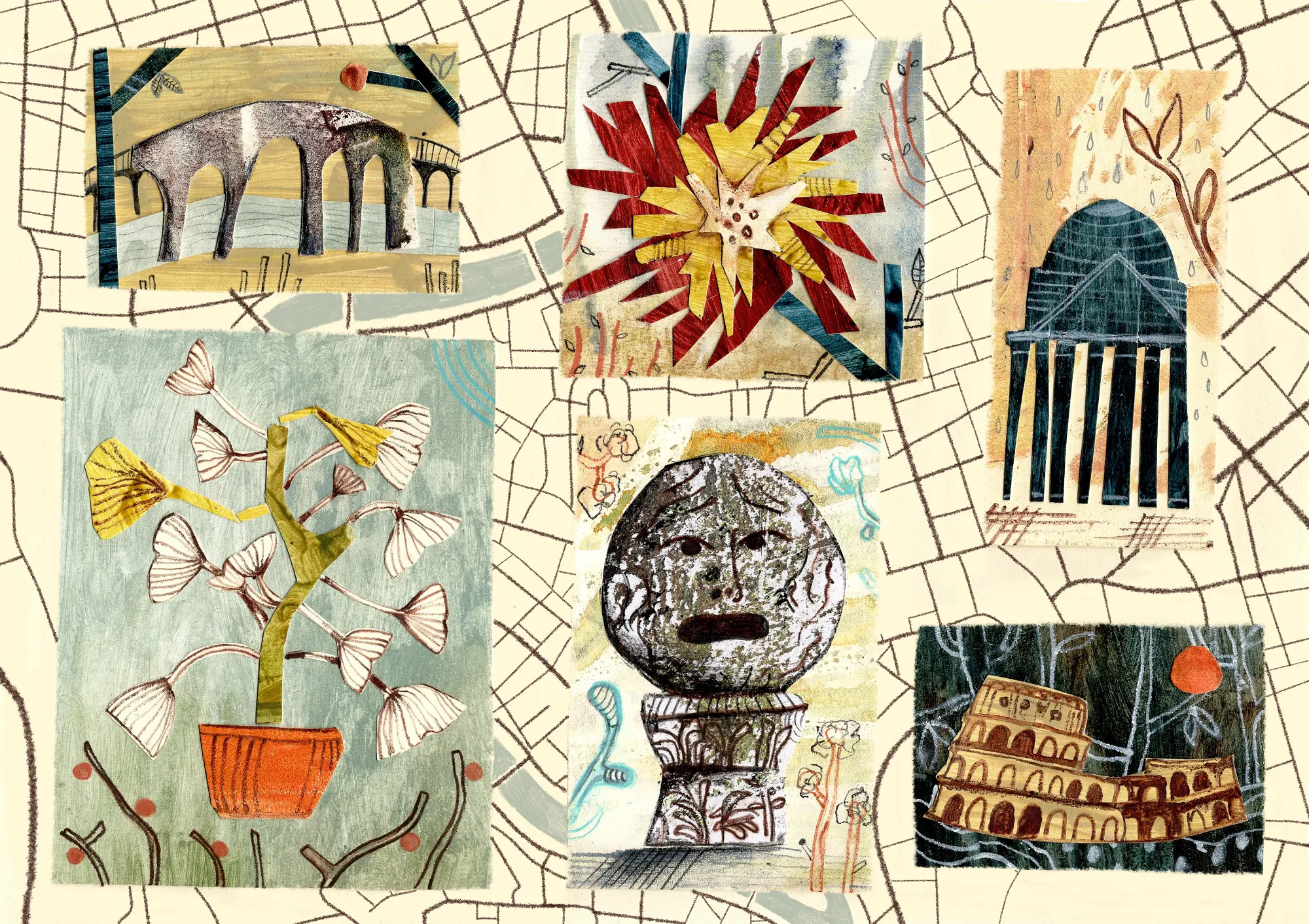 Roma Giardiniera illustrazione Anna Di Perna Collage illustrato monumenti e simboli ispirati a Roma